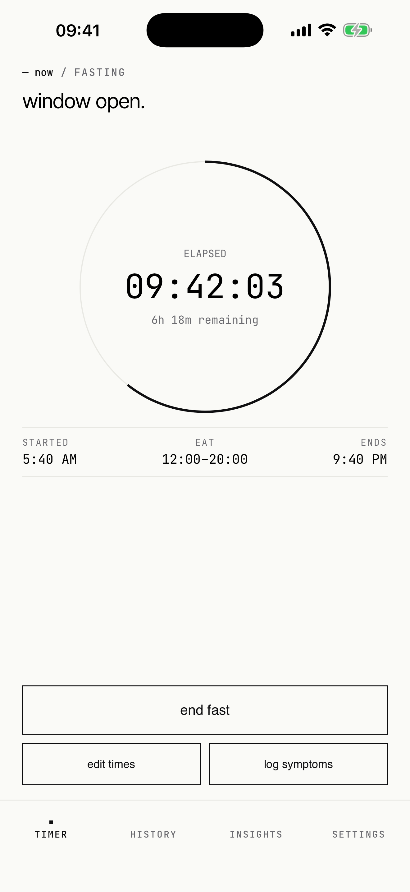 fast timer screen showing elapsed time and remaining fasting time